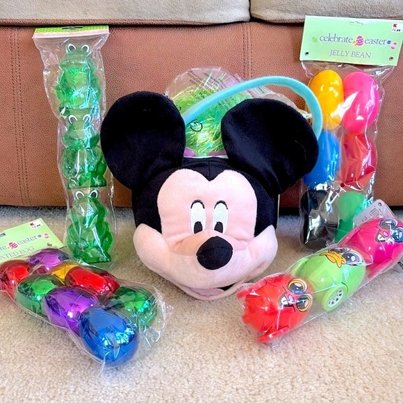Brand New Disney Mickey Mouse Plush Easter Basket Metallic Fillable Eggs Grass - Picture 13 of 13